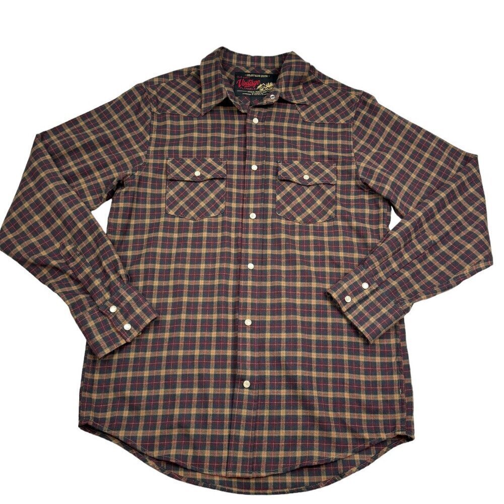 Old Navy Vintage Western Pearl Snap Plaid Flannel Button Down Men's Size Medium
